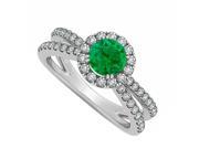 Fine Jewelry Vault UBNR50531W14DE May Birthstone Emerald Diamond Engagement Ring With 14K White Gold 69 Stones