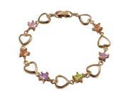Dlux Jewels Multi Color Cubic Zirconia Stars Rose Electro Plated Brass Open Heart Chain Bracelet with Foldover Clasp