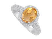 Fine Jewelry Vault UBNR84418AG9X7CZCT Citrine CZ Halo Engagement Ring in 925 Sterling Silver 76 Stones