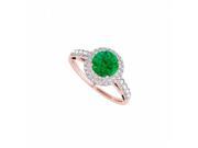 Fine Jewelry Vault UBUNR84677P14CZE CZ May Birthstone Emerald Halo Ring in Rose Gold 8 Stones
