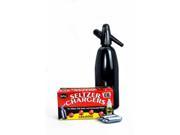 Leland Mr. Fizz 1 Liter Aluminum Seltzer Bottle Black Plus Bonus 50 Pack Mr. Fizz 8g CO2 Chargers