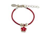 Dlux Jewels Red Enamel Flower on Red Cord Gold Plated Brass Bracelet 4 in.