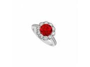 Fine Jewelry Vault UBUNR50578AGCZR 925 Sterling Silver July Birthstone Ruby CZ Halo Engagement Ring 10 Stones