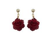 Dlux Jewels Red Rose with Gold Tone Sterling Silver Ball Post Earrings