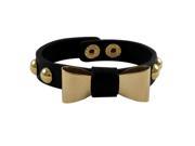 Dlux Jewels Gold Plated Stainless Steel Bow Design Black Color Leather Bracelet with Snap Closure 7.5 in.