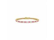 Fine Jewelry Vault UBUBR14YRD131100CZPS Created Pink Sapphire CZ Tennis Bracelet With 1 CT TGW on 14K Yellow Gold 36 Stones