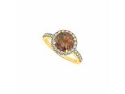 Fine Jewelry Vault UBNR84062Y14CZSQ Halo Engagement Ring With June Birthstone Smoky Quartz CZ in 14K Yellow Gold 30 Stones