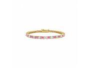 Fine Jewelry Vault UBUBR14YRD131150CZPS Created Pink Sapphire CZ Tennis Bracelet With 1.50 CT TGW on 14K Yellow Gold 35 Stones