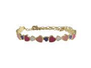 Dlux Jewels Pink Multi Enamel Hearts Gold Plated Brass Bangle Bracelet 6 in.