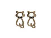 Dlux Jewels Gold Cat with Black Enamel Dots Gold Plated Brass Post Earrings 16 mm