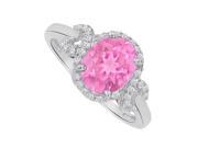 Fine Jewelry Vault UBUNR83926AG9X7CZPS Oval Pink Sapphire CZ Halo Twist Ring 1.75 CT TGW 36 Stones