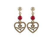 Dlux Jewels Gold Plated Brass Flower Open Heart with Red 4 mm Ball Gold Plated Sterling Silver Ball Post Earrings