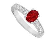 Fine Jewelry Vault UBUNR82898AG9X7CZR Ruby CZ Engagement Ring in 925 Sterling Silver 4 Stones
