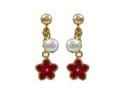 Dlux Jewels Gold Red Flower Earrings with Pearl