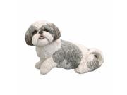Sandicast MS16405 Mid Size Silver And White Shih Tzu Sculpture Sitting