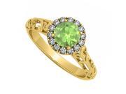 Fine Jewelry Vault UBNR50855Y14CZPR Halo Engagement Ring With Peridot CZ in 14K Yellow Gold Filigree Design 0.66 CT TGW 14 Stones