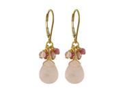 Dlux Jewels Rose Quartz Semi Precious Stones with Gold Plated Brass Lever Back Earrings 1.42 in.