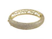 Dlux Jewels GldWht Gold Tone Sterling Silver Bangle with White Cubic Zirconia Pave Filigree Design
