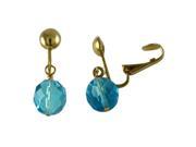 Dlux Jewels Aqua 10 mm Facetted Fire Polished Bead on Gold Tone Brass Clip Earrings 0.98 in.