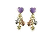Dlux Jewels 21 mm Lavender Enamel Heart with Gold Brass Post Earrings 3 Small Tri Color Hearts Dangling