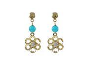 Dlux Jewels Blue Chalcedony 4 mm Ball Cutout Flower White Crystal Center Dangling with Gold Filled Post Earrings 1.06 in.