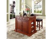 Crosley Furniture KF300075CH Drop Leaf Breakfast Bar Top Kitchen Island in Cherry Finish with 24 in. Cherry Upholstered Square Seat Stools