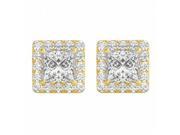 Fine Jewelry Vault UBNERHS10006Y14CZ 14K Yellow Gold Halo Stud Earrings With CZ 2 Stones