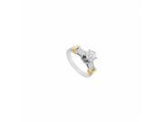 Fine Jewelry Vault UBJ1113TTAGCZ Round Princess Cut CZ Engagement Ring in 14K Two Tone Silver Gold Vermeil 1 CT