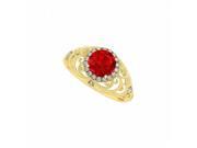Fine Jewelry Vault UBUNR84680AGVYCZR Ruby CZ Filigree Ring in 18K Yellow Gold Vermeil 2 Stones