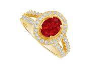 Fine Jewelry Vault UBUNR83860Y149X7CZR Cool Ruby CZ Split Shank Ring in 14K Yellow Gold 28 Stones