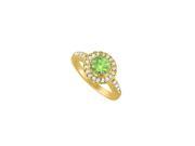 Fine Jewelry Vault UBNR83435Y14CZPR August Birthstone Peridot CZ Halo Engagement Ring in 14K Yellow Gold 8 Stones