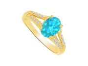 Fine Jewelry Vault UBUNR83136Y149X7CZBT Blue Topaz CZ Split Shank Ring in 14K Yellow Gold 1.50 CT 4 Stones