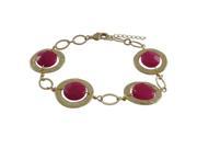 Dlux Jewels Fuschia 10 mm Round Semi Precious Stones 18 mm Open Rings with Gold Plated Brass Bracelet 7 x 1 in.