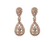 Dlux Jewels Rose Plated Sterling Silver Lacy Teardrop with White Cubic Zirconia Post Earrings 0.94 in.