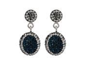 Dlux Jewels Blue Druzy Natural Stone Surrounded with White Black Cubic Zirconia Crystals Rhodium Plated Brass Post Earrings