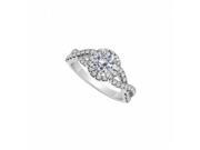 Fine Jewelry Vault UBNR84630W14CZ CZ Criss Cross Shank Halo Engagement Ring in 14K White Gold