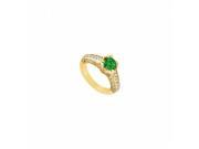Fine Jewelry Vault UBUJ964Y14CZE Created Emerald CZ Engagement Ring in 14K Yellow Gold 1 CT TGW 62 Stones