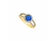 Fine Jewelry Vault UBUNR83493Y14CZS Sapphire Wide Split Shank Design Halo Engagement Ring With CZ in 14K Yellow Gold 44 Stones