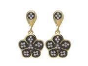 Dlux Jewels Gold Black Over Sterling Silver Post Earrings Dangling Flower White Cubic Zirconia 0.83 in.