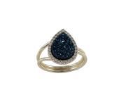 Dlux Jewels Blue Druzy with Cubic Zirconia Border 12 x 15 mm Teardrop Gold Plated Sterling Silver Adjustable Ring 5 x 9