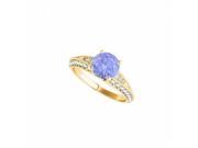 Fine Jewelry Vault UBUNR50644EY14CZTZ CZ Tanzanite Designer Yellow Gold Engagement Ring 28 Stones