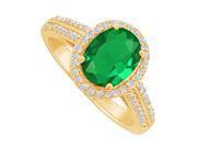 Fine Jewelry Vault UBUNR84418Y149X7CZE Emerald CZ Halo Engagement Ring in 14K Yellow Gold 76 Stones