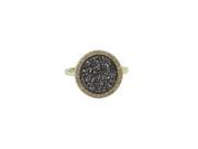 Dlux Jewels Gold Plated Sterling Silver 15 mm Round Circle 12 mm Grey Druzy Natural Stone Cubic Zirconia Border Ring Size 7