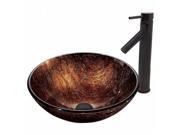 VIGO Kenyan Twilight Glass Vessel Sink and Dior Faucet Set in Antique Rubbed Bronze Finish