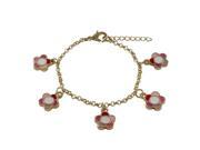 Dlux Jewels Pink Multi Enamel 9 mm Flower Charms Dangling with Gold Plated Brass Chain Bracelet 5 x 1 in.