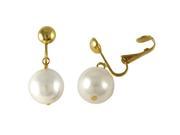 Dlux Jewels White Glass 12 mm Pearl on Gold Tone Brass Clip Earrings 1.06 in.