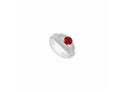 Fine Jewelry Vault UBJS3301ABW14DR Diamond Ruby Engagement Ring With Diamond Bands in 14K White Gold 1.25 CT TGW 24 Stones