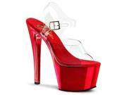 Pleaser SKY308_C_RCH 7 2.75 in. Chrome Plated Platform Ankle Strap Sandal Red Clear Size 7