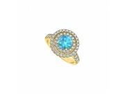 Fine Jewelry Vault UBUNR50424Y14CZBT Round Blue Topaz Double Circle CZ in 14K Yellow Gold Halo Engagement Ring 8 Stones