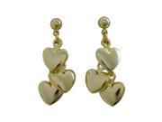 Dlux Jewels Gold Tone Brass Three Dangling Hearts Ball Post Earrings 1.15 in.